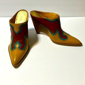Beautiful multi-colored western style mules.  Great with your western looks.